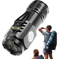Lanterna cu 3 Nuclee Led, Vafy, Incarcare USB, Autonomie 4-20h, Raza Maxima 100-200 m, 5W, 4 x 4 x 9 cm, Suport de Agatat, Fund Magnetic, Negru Galvanizat