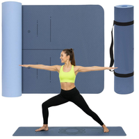 Saltea yoga antiderapanta din TPE, 183x61x0.6 cm, cu curea transport, albastru