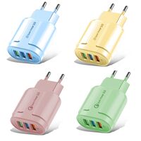 Incarcator Rapid QC3.0, Flippy, 3 Porturi USB, 2.1A, 18W, din ABS, Protectie Supraincalzire, Gama Macarons, Galben