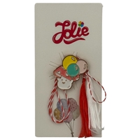 Martisor pentru copii, Jolie, Material Metal, Ambalaj Carton cu Design, Dimensiune Brosa Aproximativ 2x2 cm, Multicolor, Model Ciuperca si Baloane
