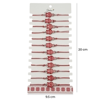 Bratara Martisor pentru Dama, Jolie, Model Bufnita, Set 12 bucati, Pandativ din Aliaj cu Print Traditional, Snur Ajustabil Impletit, Alb/Rosu