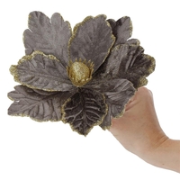 Set 5 ornamente pentru bradul de Craciun, stea Poinsettia, 23cm, gri auriu