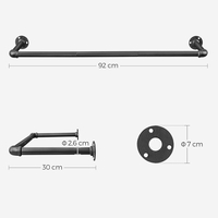 SONGMICS Suport bara de perete pentru haine, stil industrial, metal, 92x30 cm, negru