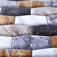 Set 10 x Placi Tapet Autocolant 3D cu Imitatie de Marmura Asimetrica, pentru Perete Bucatarie Sufragerie, Usor de Curatat, Rezistent la Apa, Autoadeziv, 30x30 cm, Maro Gri Negru