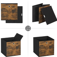 SONGMICS Set 6 cutii de depozitare, pliabile cu maner, material textil si oxford, 30x30x30 cm, maro rustic