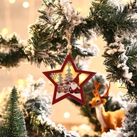 Ornament de Brad, Flippy, cu Lumini LED, din Lemn, Figurina Elf, Model Stea, Multicolor
