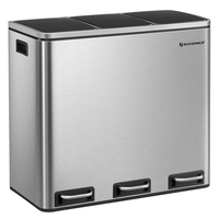 SONGMICS Cos de gunoi din inox cu 3 compartimente colectare selectiva, cu galeti interioare, 3x18litri, argintiu si negru