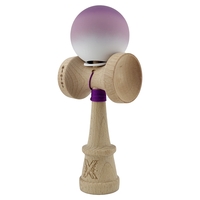 Kendama X Originala, Profesionala, Flippy, Cupe Mari KING SIZE V3, Rubber Grip, Gaura in Baza, Rulment Metalic, din lemn 18 cm, Ata 62/65 cm, Gradient Mov/Alb