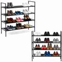 Raft pantofi cu 4 polite, structura metalica si rafturi textile, 72x28x75 cm, negru