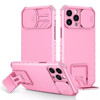 Husa Defender cu Stand pentru iPhone 12, Roz, Suport reglabil, Antisoc, Protectie glisanta pentru camera, Vafy
