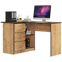 Birou colt stanga, cu 3 sertare si rafturi, PAL laminat, 124x85x77 cm, stejar craft