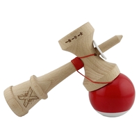 Kendama X Originala, Profesionala, Flippy, Super Sticky cu Cupe Mari KING SIZE V3, Gaura in Baza, Rulment Metalic, din lemn 18 cm, Ata 62/65 cm, Bicolor Rosu/Alb