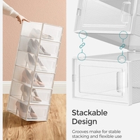 SONGMICS Cutii de pantofi, set de 18 organizatoare stivuibile, structura rezistenta ABS, 34x23x14cm, transparent