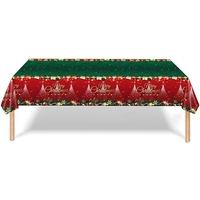Fata de Masa Festiva, Flippy, Dreptunghiulara, Imprimeu Merry Christmas, Tema Craciun, Rezistenta la Apa, din PVC, 137 x 274 cm, Rosu/Verde
