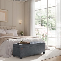 SONGMICS Banca cu spatiu de depozitare 110x40x40 cm, 103 litri, tapitata cu catifea, MDF si spuma, gri