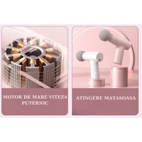 Mini Aparat de Masaj, Vafy, Tip Pistol, Incarcare USB Tip C, Portabil, Pentru Relaxare Musculara, Autonomie 120 Min, 3 Trepte de Viteza, Roz