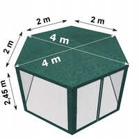 Pavilion cu plasa anti-insecte, fermoar, hexagonal, 200cm, Verde