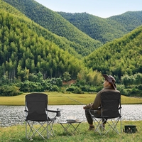 SONGMICS Set 2 scaune pliabile de camping sau pescuit, suport pahar, maxim 150kg, negru