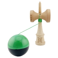 Kendama X Originala, Profesionala, Flippy, Big Cups V2, Super Sticky cu Cupe Mari, Rulment Metalic, din lemn 18 cm, Ata 55 cm, Verde/Negru