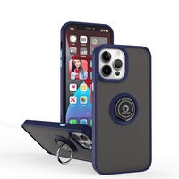 Husa Anti Fall Metal Bracket pentru Apple iPhone 13 Pro, Rezistenta la socuri, Margini colorate, Cu inel de prindere magnetic, Vafy, Albastru