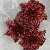 Set 10 ornamente pentru bradul de Craciun, stea Poinsettia, 10cm, rosu