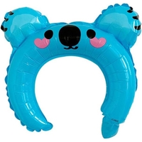 Balon din Folie Metalizata, Vafy, Tip Coronita cu Urechi, Model Koala, Ambalaj Individual, Pai Inclus, Umflare cu Aer sau Heliu, 26.5 x 28 cm, Albastru