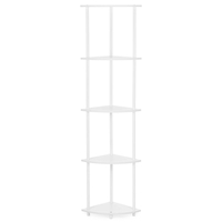 Raft de colt cu 5 polite, MDF, cadru metalic, 148x30x30 cm, alb