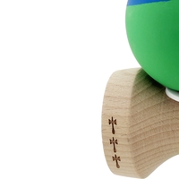 Kendama X Originala, Profesionala, Flippy, Rubber Grip, Cupe Mari KING SIZE V3, Gaura in Baza, Rulment Metalic, din lemn 18 cm, Ata 62/65 cm, Bicolor Albastru/Verde