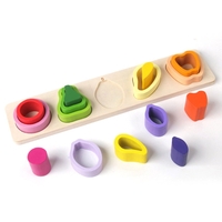Jucarie Montessori din Lemn, Flippy, Tip Puzzle, cu 5 Forme Asimetrice, 15 Piese, Model Fructe, Educativa, Interactiva, Creativa, Materiale Non Toxice, +2 Ani, 29x6.5 cm, Multicolor