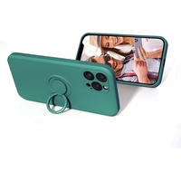 Husa protectie Vafy compatibila cu Huawei P40 Lite E Liquid Silicone Ring cu suport rotativ Verde