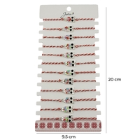 Bratara Martisor pentru Dama, Jolie, Model Bufnita, Set 12 bucati, Pandativ Argintiu din Inox cu Elemente Multicolore, Snur Alb/Rosu