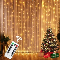 Instalatie de Craciun, Vafy, Instalatie de Tip Perdea IP44, Alimentare prin Port USB si Telecomanda cu 8 functii, 3m x 2m, 300 LED, Alb Rece