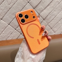Carcasa Magnetica Mata, Vafy, Compatibila iPhone 17 Air, din TPU/PC si Piele Ecologica, Portocaliu