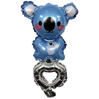 Balon din Folie Metalizata, Vafy, Figurine Animalute, Tip Bratara, Model Koala, Ambalaj Individual, Pai Inclus, Umflare cu Aer sau Heliu, Albastru