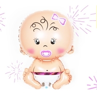 Balon din Folie Metalizata, Vafy, Figurina Fetita, Tema Botez, 73x48 cm, Ambalaj Individual, Pai Inclus, Umflare cu Aer sau Heliu, Roz
