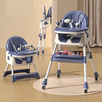 Scaun de Masa 2in1, Flippy, pentru Copii de la 6 luni - 5 Ani, Inaltime Reglabila, Centura in 5 Puncte, Tava de Masa, Roti cu Frana, Cos Depozitare, Jucarie Inclusa, 94 x 78 x 60 cm, Albastru/Alb