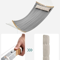SONGMICS Hamac dublu cu bare curbate din bambus, perna inclusa, maxim 225 kg, 200x140 cm, gri