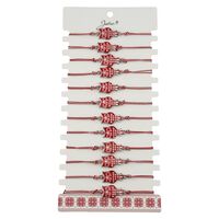 Bratara Martisor pentru Dama, Jolie, Model Bufnita, Set 12 bucati, Pandativ din Aliaj cu Print Traditional, Snur Ajustabil Impletit, Alb/Rosu