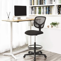 SONGMICS Scaun de birou inalt pentru atelier sau studio, fara brate, cu suport picioare, reglabil pe inaltime, 64x64x117 cm, negru