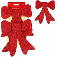 Set 2 ornamente pentru bradul de Craciun, fundita, 18cm, rosu