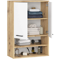 Dulap baie suspendat, cu 2 usi si 2 rafturi deschise, PAL 16 mm, 64x30x94 cm, stejar artisan si alb