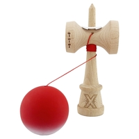 Kendama X Originala, Profesionala, Flippy, Cupe Mari KING SIZE V3, Rubber Grip, Gaura in Baza, Rulment Metalic, din lemn 18 cm, Ata 62/65 cm, Gradient Rosu/Alb