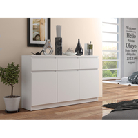 Comoda cu 3 usi si 3 sertare, PAL laminat, 138x40x99 cm, alb mat
