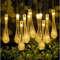 Instalatie Solara 6 m, 28 Led-uri cu Ornament tip picatura de apa, Liniara, Fir negru, Interior, Exterior, Alb Cald