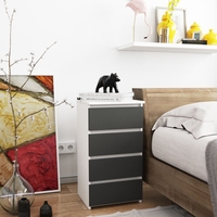 Comoda cu 4 sertare, PAL laminat 16mm, 40x35x74 cm, alb si gri