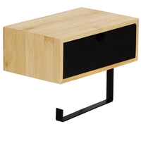 Suport hartie igienica din otel cu sertar depozitare, sistem montare inclus, 22cm, negru bej