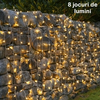 Instalatie Craciun, Tip Perdea, 1 m x 1 m, 60 LED-uri, Alb Cald, Controler, 8 jocuri de lumini, Interconectabila, Fir transparent, Interior/ Exterior, Vafy
