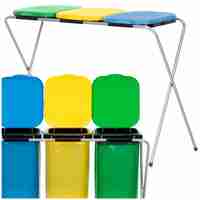 Cos de gunoi selectiv cu 3 compartimente, cadru metalic si capace PP, 98x42x74 cm