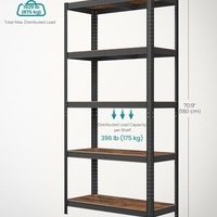 SONGMICS Raft cadru metalic modular pentru depozitare, 5 polite, 180x90x40 cm, sarcina 875 kg, maro rustic