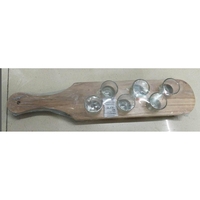 Pahare Shot din Sticla, Flippy, Set 6 pahare pentru Shot cu Suport din Lemn, Design Rustic, 41 x 8.5 x 6 cm, Model 2, Maro